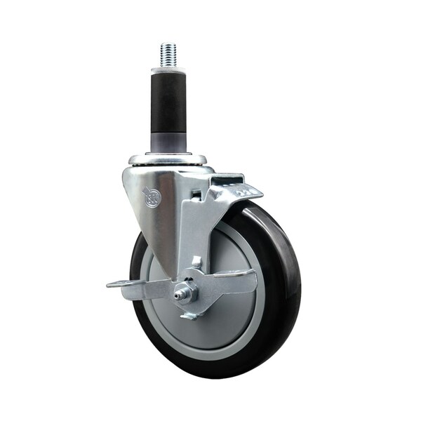 5'' Black Poly Swivel 1-1/8'' Expanding Stem Caster with Brake
